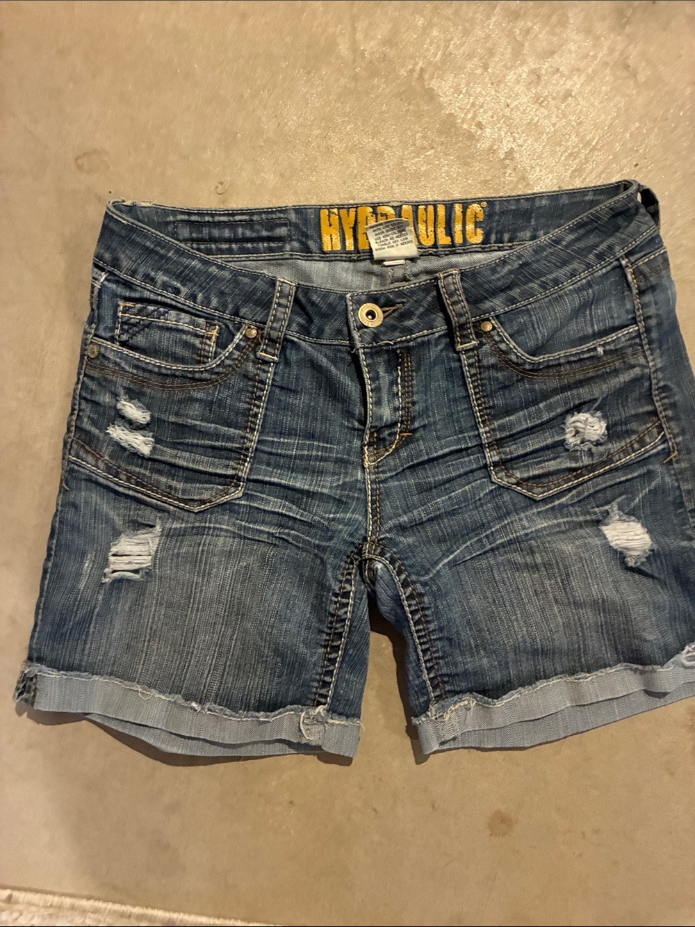 Hydraulic Faded Blue Distressed Denim Shorts